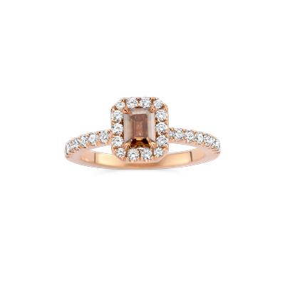 Ring entourage rosé goud met bruin en witte diamant