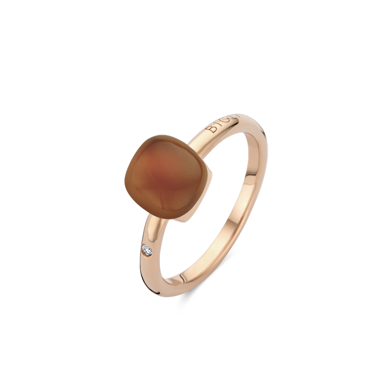 Ring mini · Bigli MINI SWEETY · met rookkwarts, oranje agaat en parelmoer (Orange Agate Sunset)