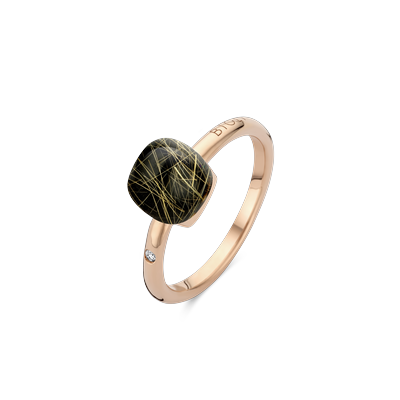 Ring small · Bigli MINI SWEETY · met rutielkwarts en onyx (Rutile In The Dark)