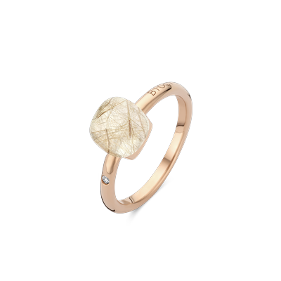 Ring small · Bigli MINI SWEETY · met rutielkwarts, witte parelmoer en diamant (Quartz Rutile Moonshine)