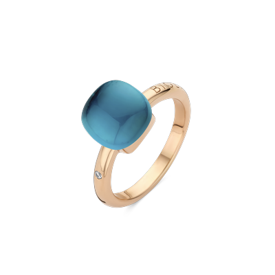 Ring · Bigli MINI SWEETY · met London blue topaas, parelmoer en diamant (London Blue Lake)