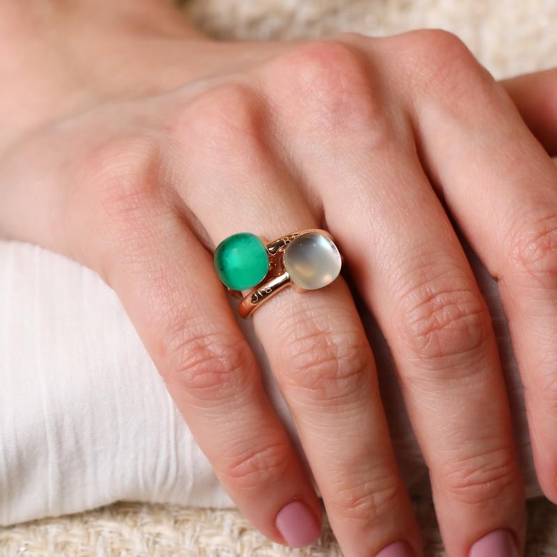 Ring · Bigli MINI SWEETY · met smaragd, bergkristal en parelmoer (Emerald Green)