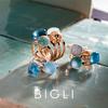 Ring · Bigli MINI SWEETY · met blauwe topaas, parelmoer en turkoois (Eclectic Blue)