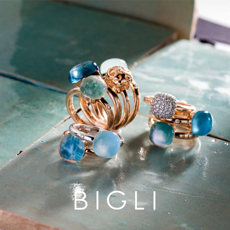 Ring · Bigli MINI SWEETY · met blauwe topaas, parelmoer en turkoois (Eclectic Blue)