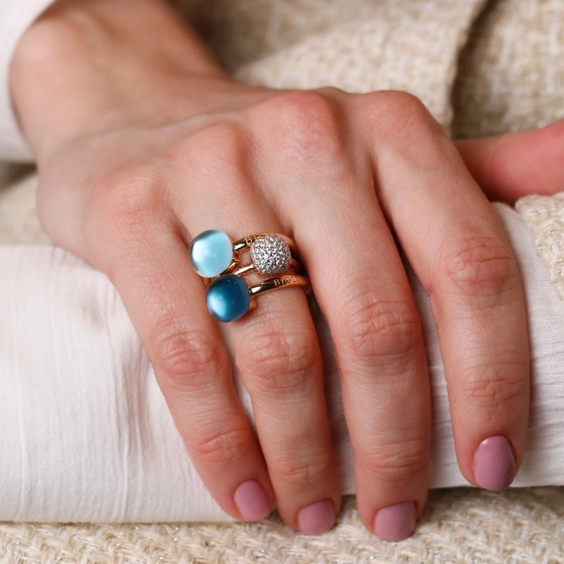 Ring · Bigli MINI SWEETY · met turkoois, bergkristal en parelmoer (Rock Crystal Blues)