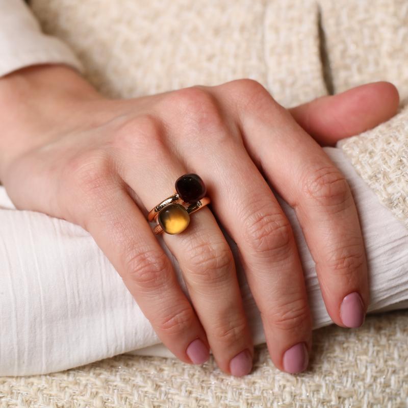 Ring · Bigli MINI SWEETY · met rookkwarts en parelmoer (Vintage Cognac)