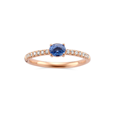 Ring solitaire rosé goud met saffier en diamant