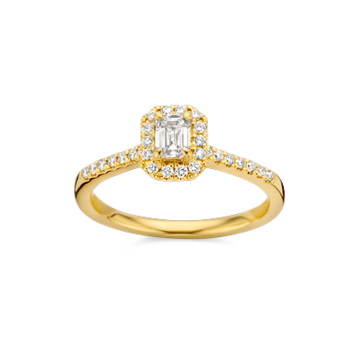 Ring entourage geel goud met 0.50ct diamant