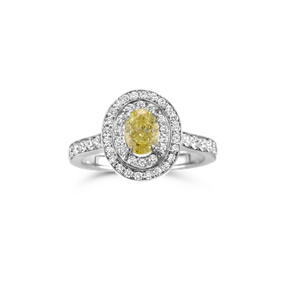 Ring dubbele entourage wit goud met 1.05ct diamant