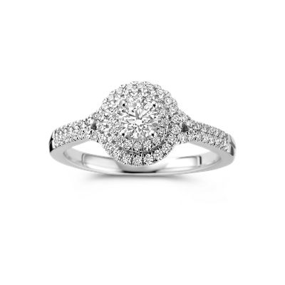 Ring dubbele entourage wit goud met 0.58ct diamant