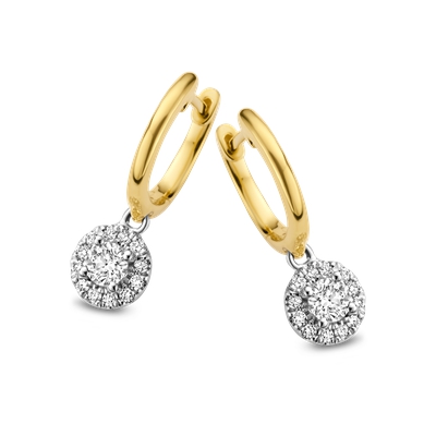 Oorbellen entourage bicolor geel-wit met 0.49ct diamant