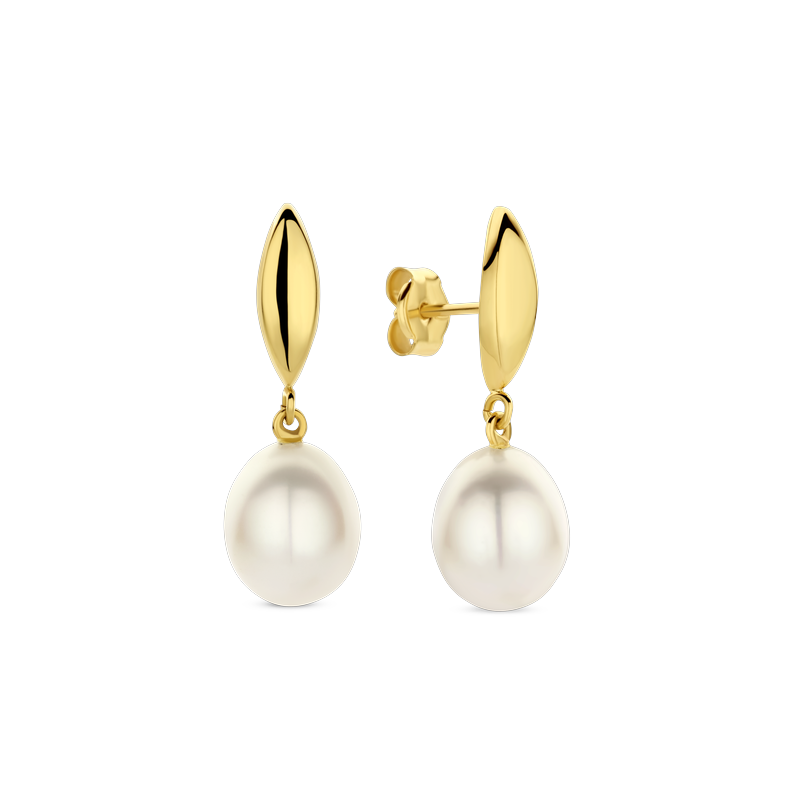 Oorbellen geel goud met zoetwater parel