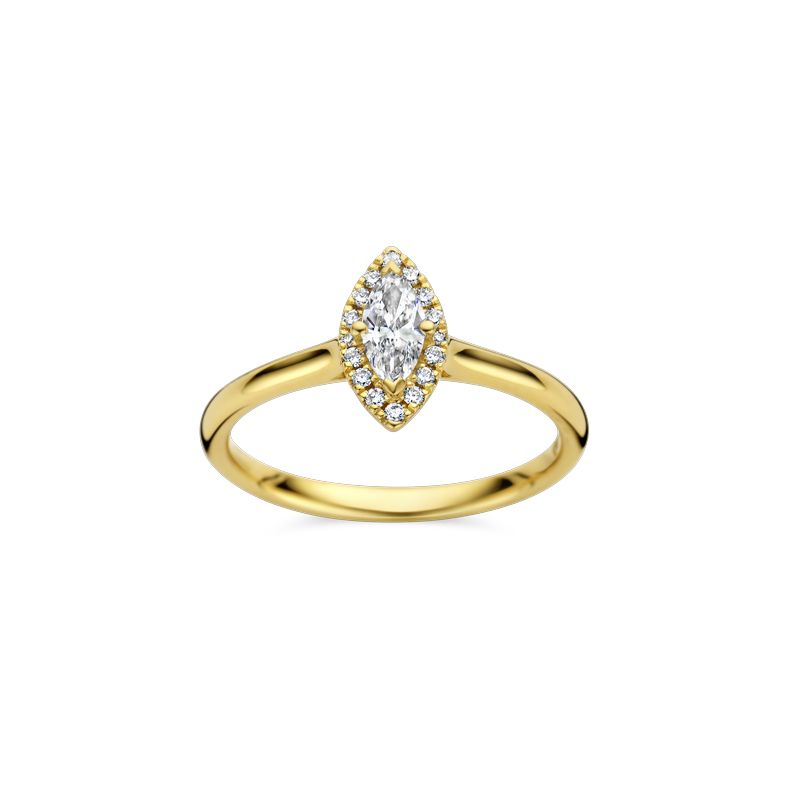 Ring entourage geel goud met 0.37ct diamant