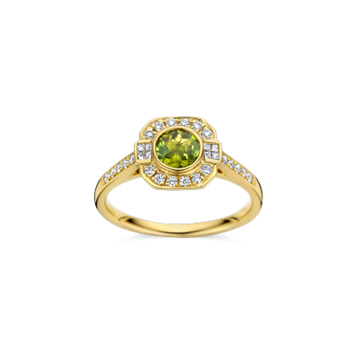 Ring vintage geel goud met tourmalijn en diamant