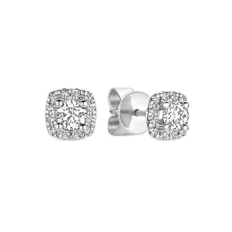 Oorbellen entourage wit goud met 0.48ct diamant