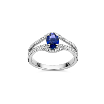 Ring solitaire wit goud met saffier en diamant