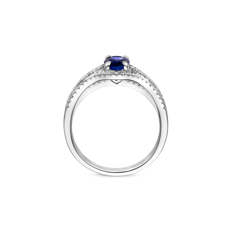 Ring solitaire wit goud met saffier en diamant