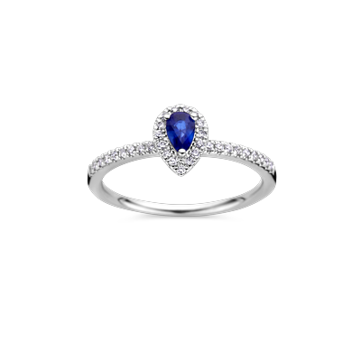 Ring entourage wit goud met saffier en diamant