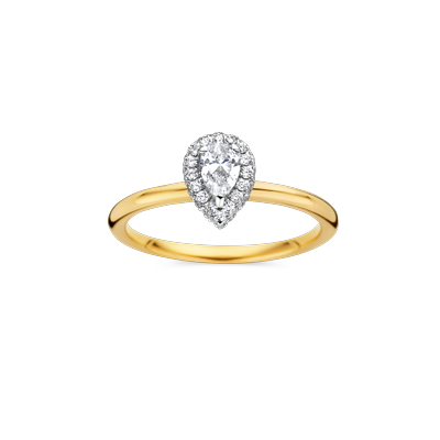 Ring entourage bicolor geel-wit met 0.49ct diamant