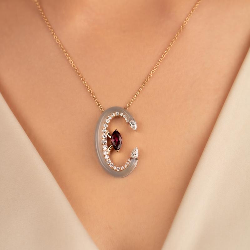 Halsketting · Vander Avort UNIQUE · met granaat, chalcedoon en diamant